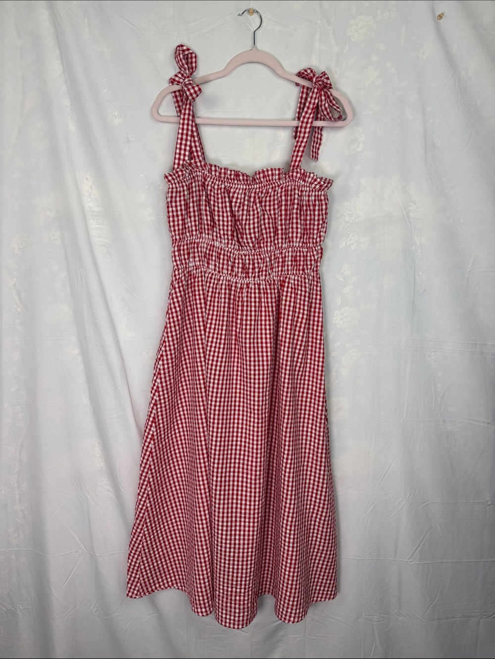 Tie-Strap Red Gingham Maxi Dress